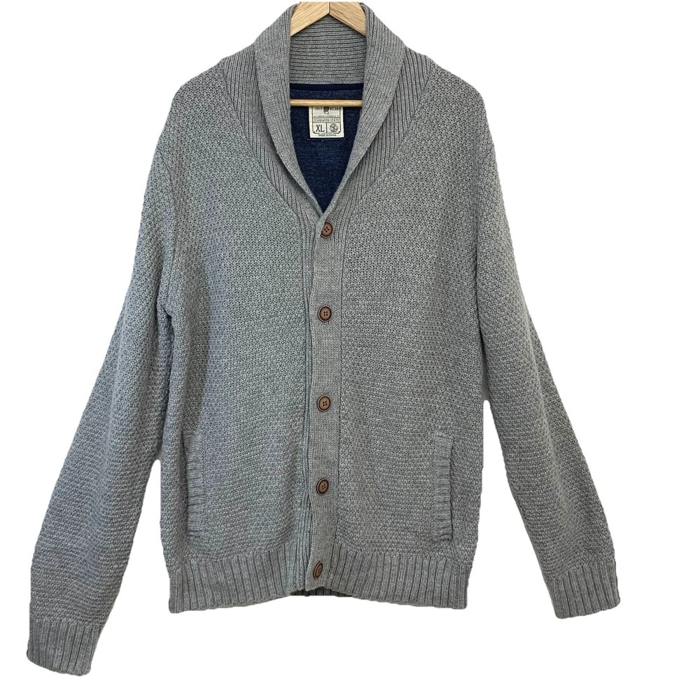 Cedarwood Button Front Grandpa Sweater Cardigan Men XL Collar Pocket Gray  Retro